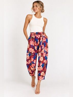 Zara Bright Floral Flower Cargo Trouser Pants S